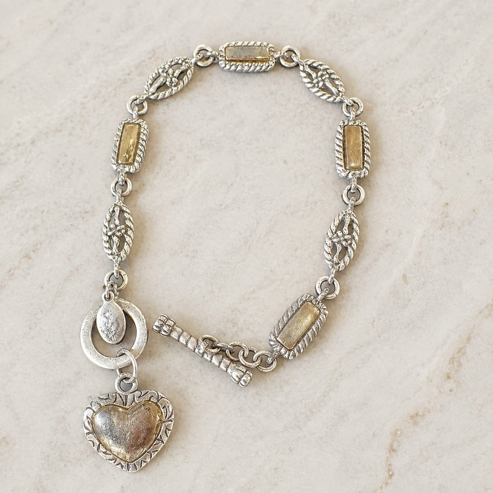 Premier Designs Heart Toggle Bracelet Mixed Metal Silver Gold Tone 8"